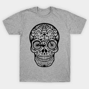 Vintage Mexican Skull with Bicycle - Black T-Shirt